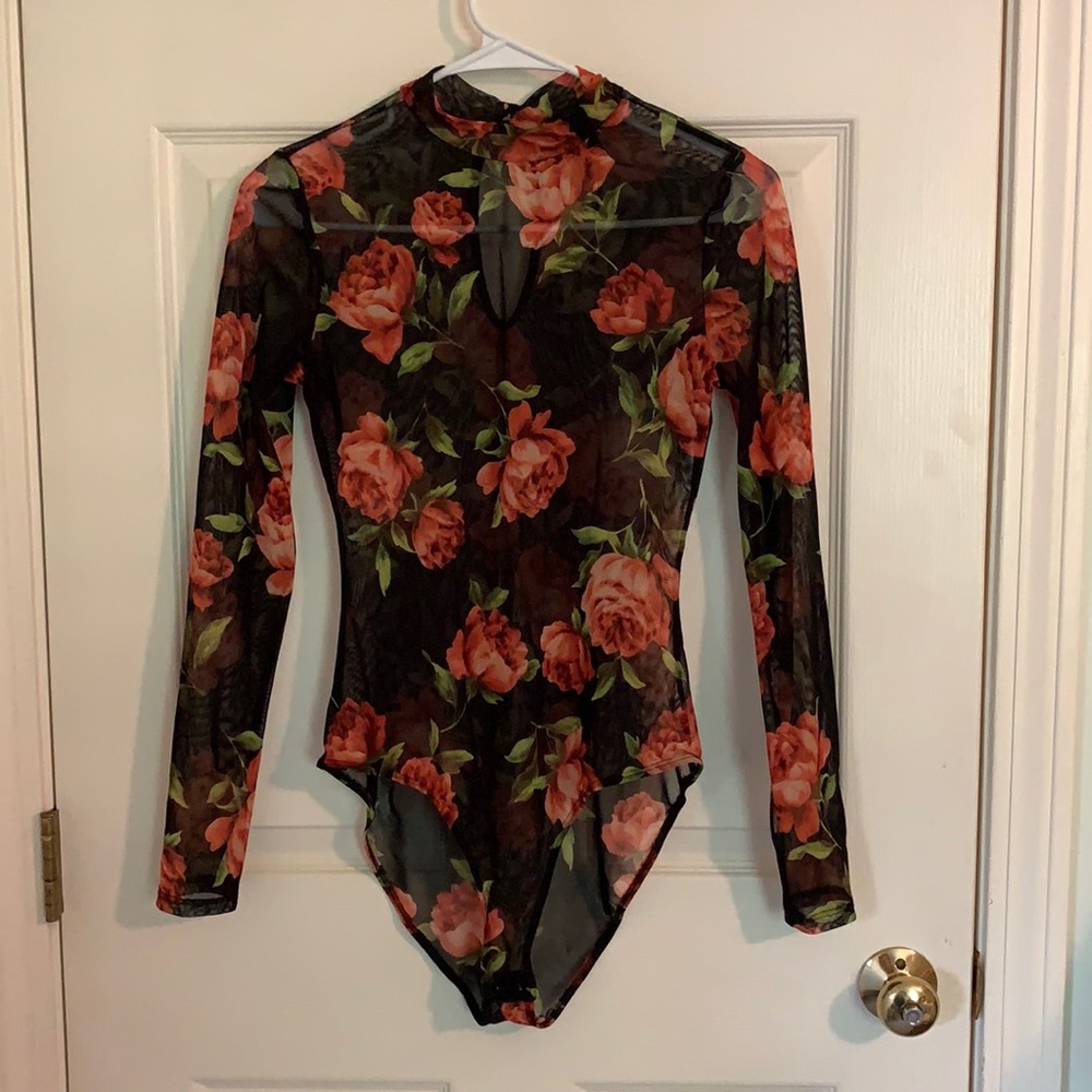 Sheer floral bodysuit